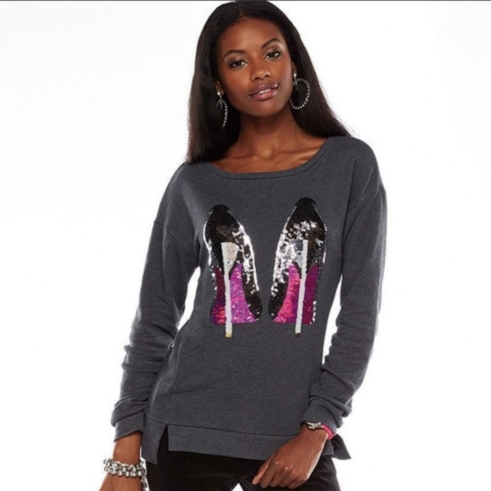 Juicy Couture Sequin Long Sleeve Crew Neck Top